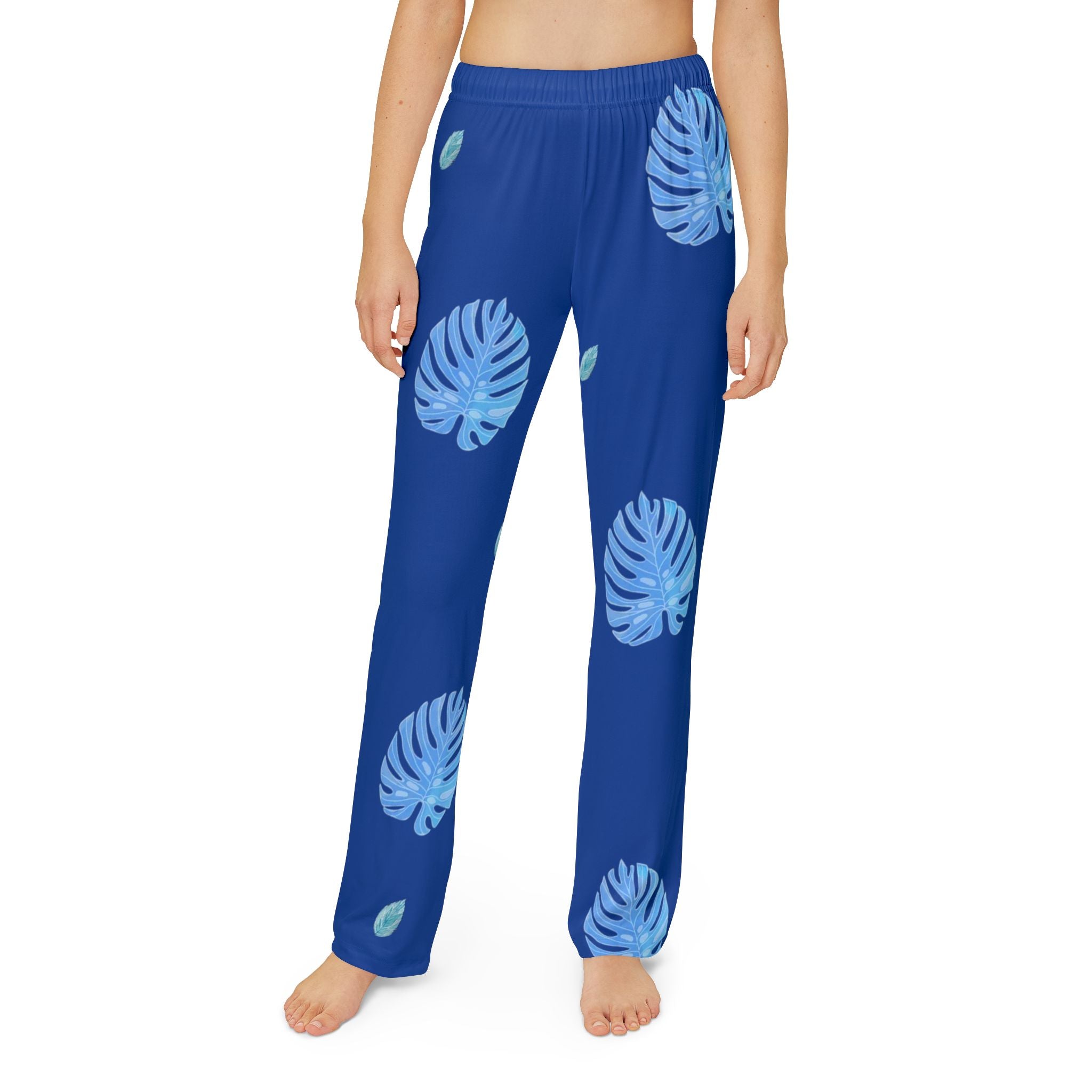 Kids Lounge Pants — Blue Monstera Leaf All-Over Print