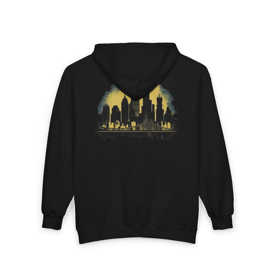 NYC Graphic Zip-Up Hoodie, Urban Fashion, Gift for City Lovers, Cozy Outerwear for Fall, Unisex Sweatshirt, Streetwear Essentials