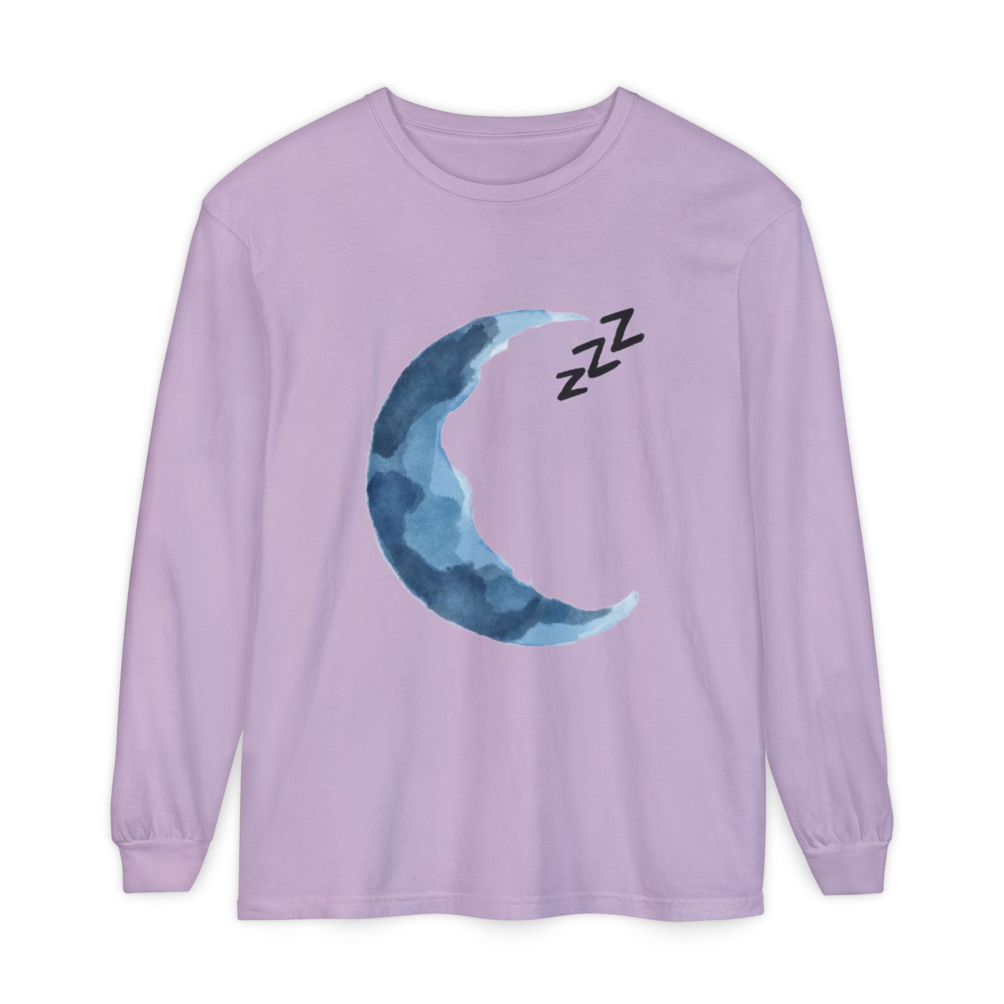 Unisex Dreamy Long Sleeve Tee, Sleep Shirt, Cozy Layer, Nightwear, Sweet Dreams, Moon Design, Relaxation Apparel