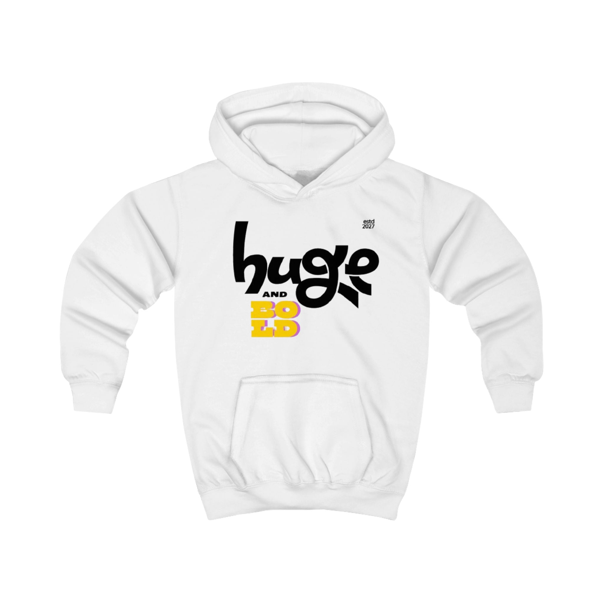 Kids Hoodie "Huge and Bold" Graphic Pullover — Playful Retro Streetwear for Boys & Girls