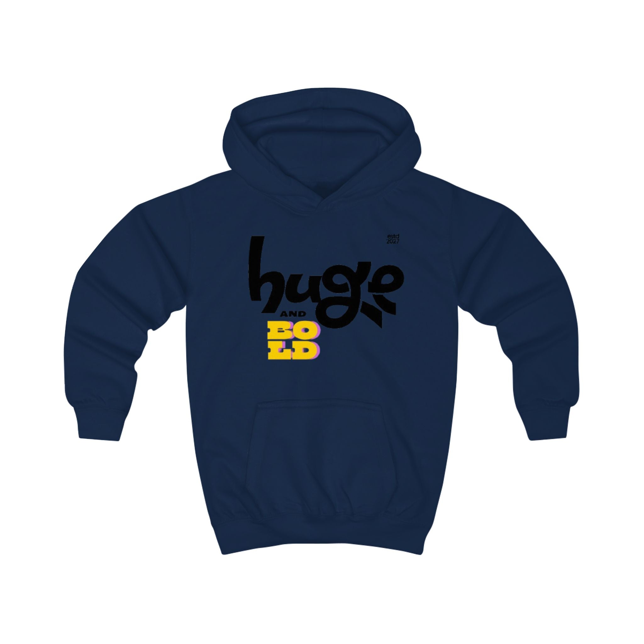 Kids Hoodie "Huge and Bold" Graphic Pullover — Playful Retro Streetwear for Boys & Girls
