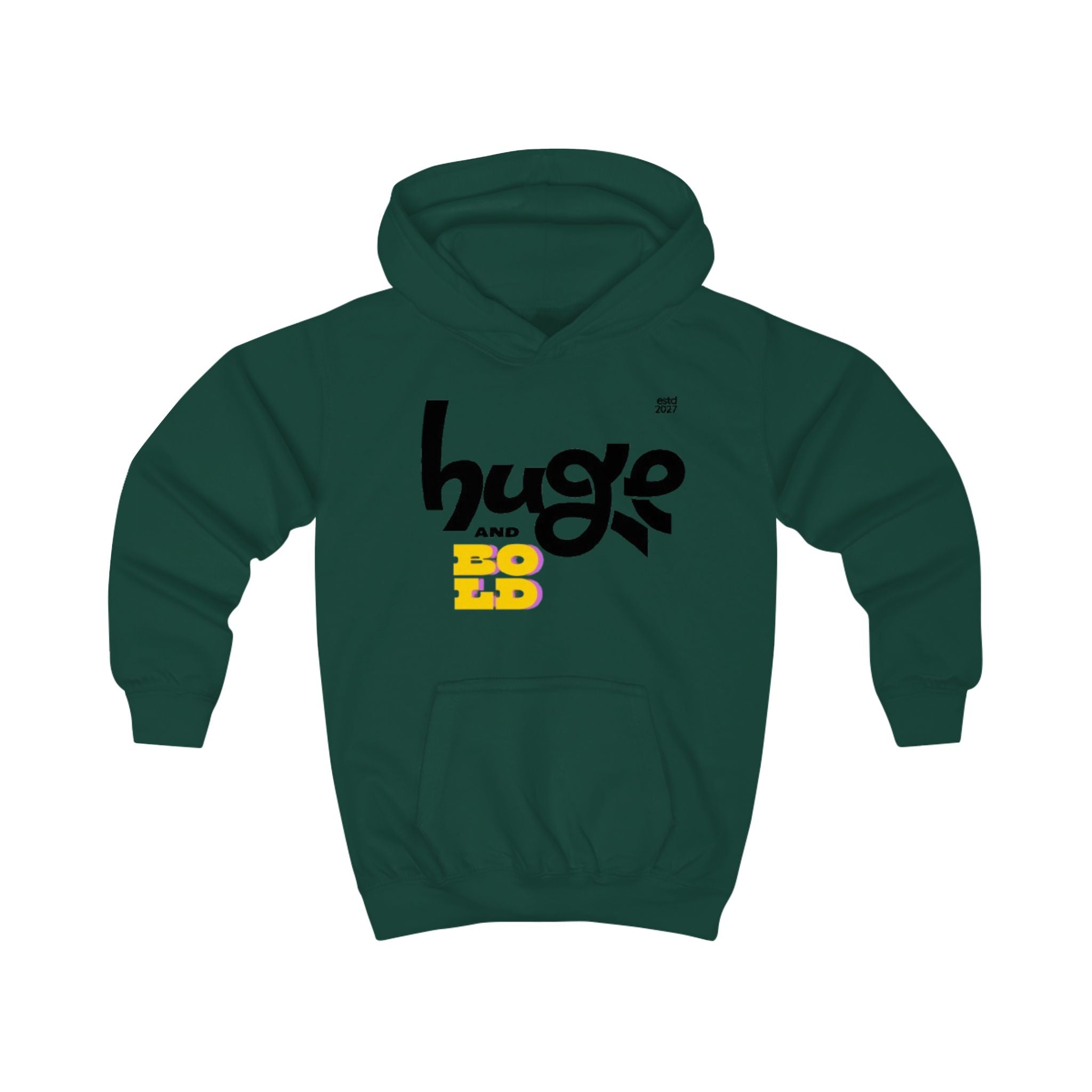 Kids Hoodie "Huge and Bold" Graphic Pullover — Playful Retro Streetwear for Boys & Girls
