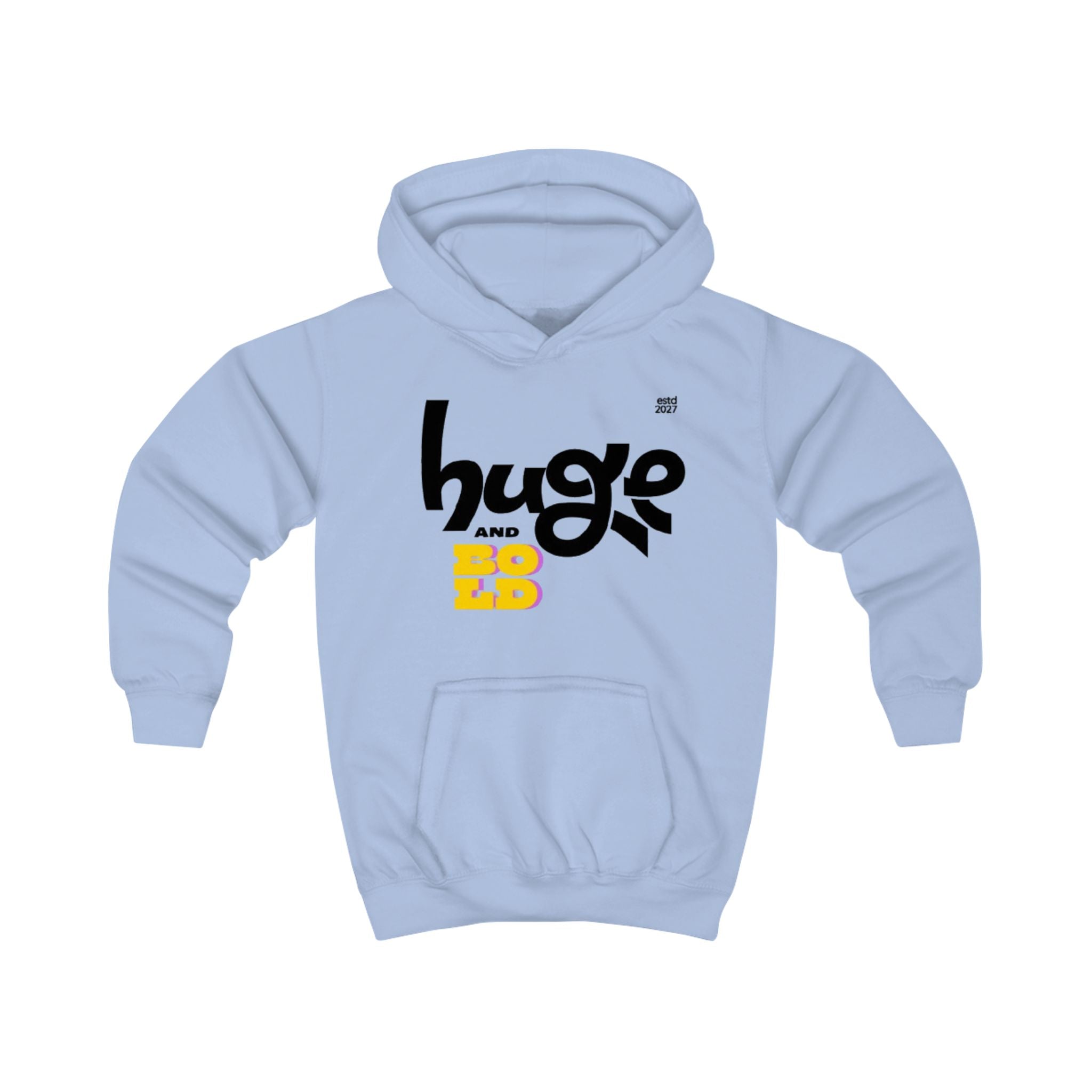 Kids Hoodie "Huge and Bold" Graphic Pullover — Playful Retro Streetwear for Boys & Girls