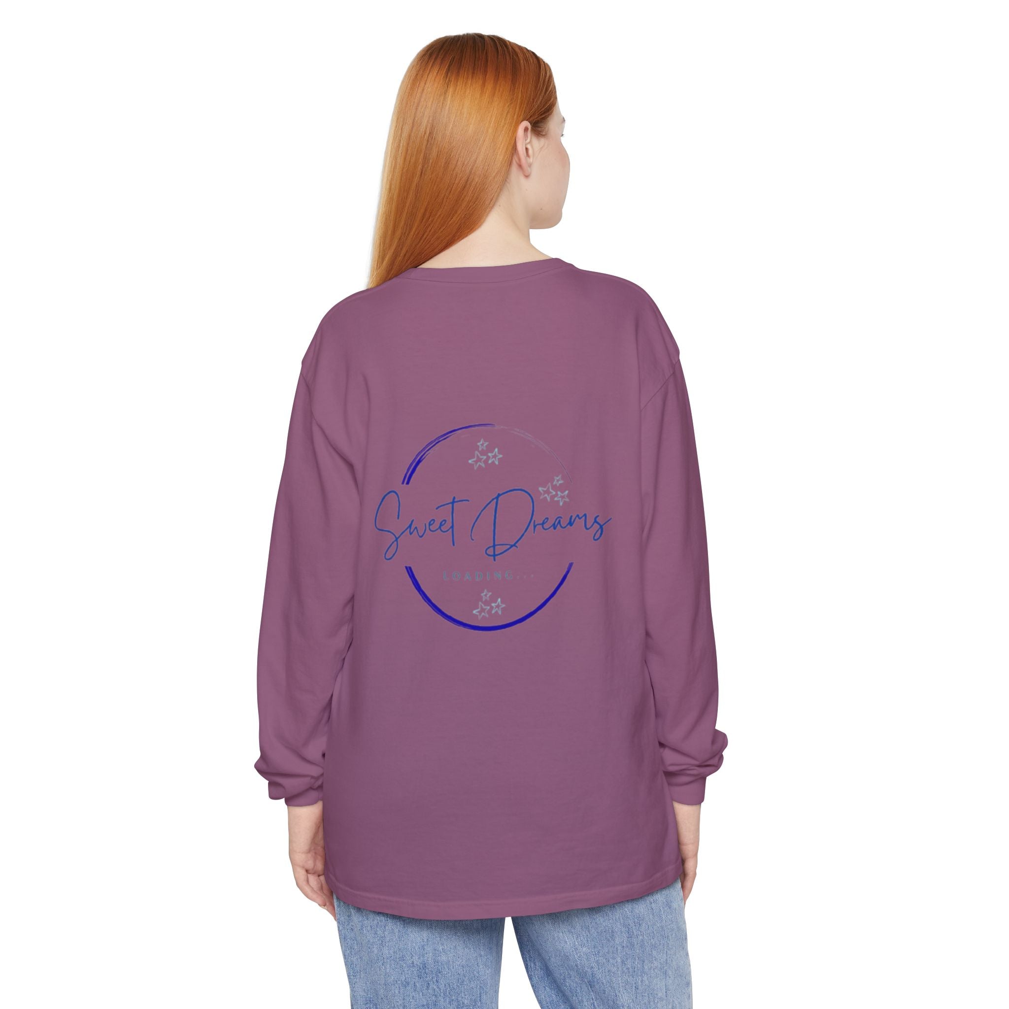 Unisex Dreamy Long Sleeve Tee, Sleep Shirt, Cozy Layer, Nightwear, Sweet Dreams, Moon Design, Relaxation Apparel