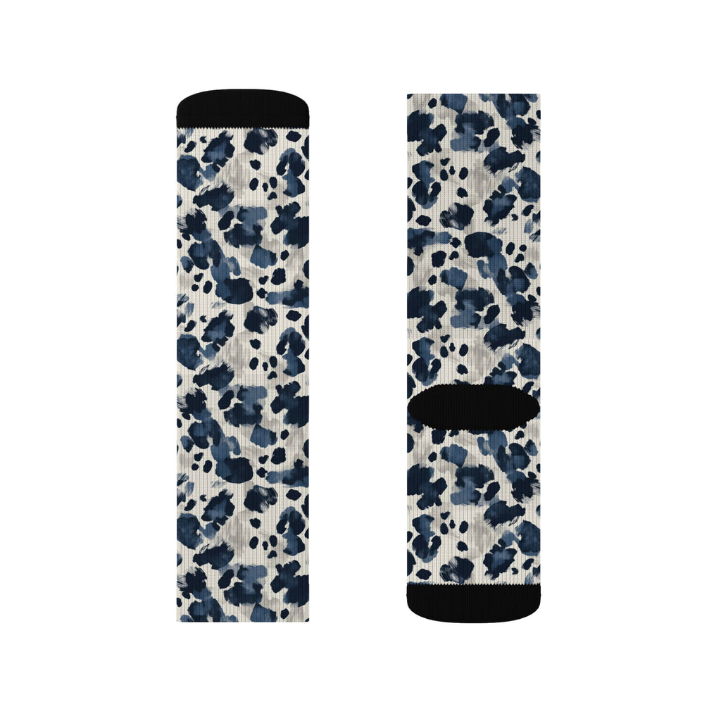 Blue Leopard Print Sublimation Socks — Trendy Animal Print Crew Socks