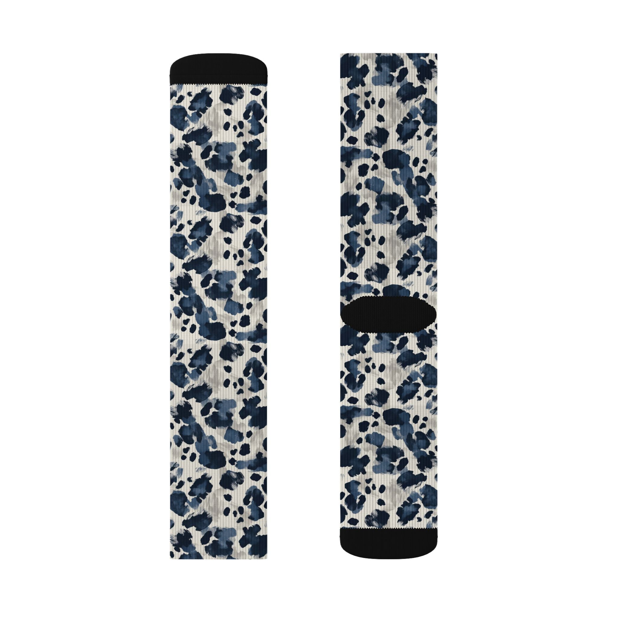 Blue Leopard Print Sublimation Socks — Trendy Animal Print Crew Socks