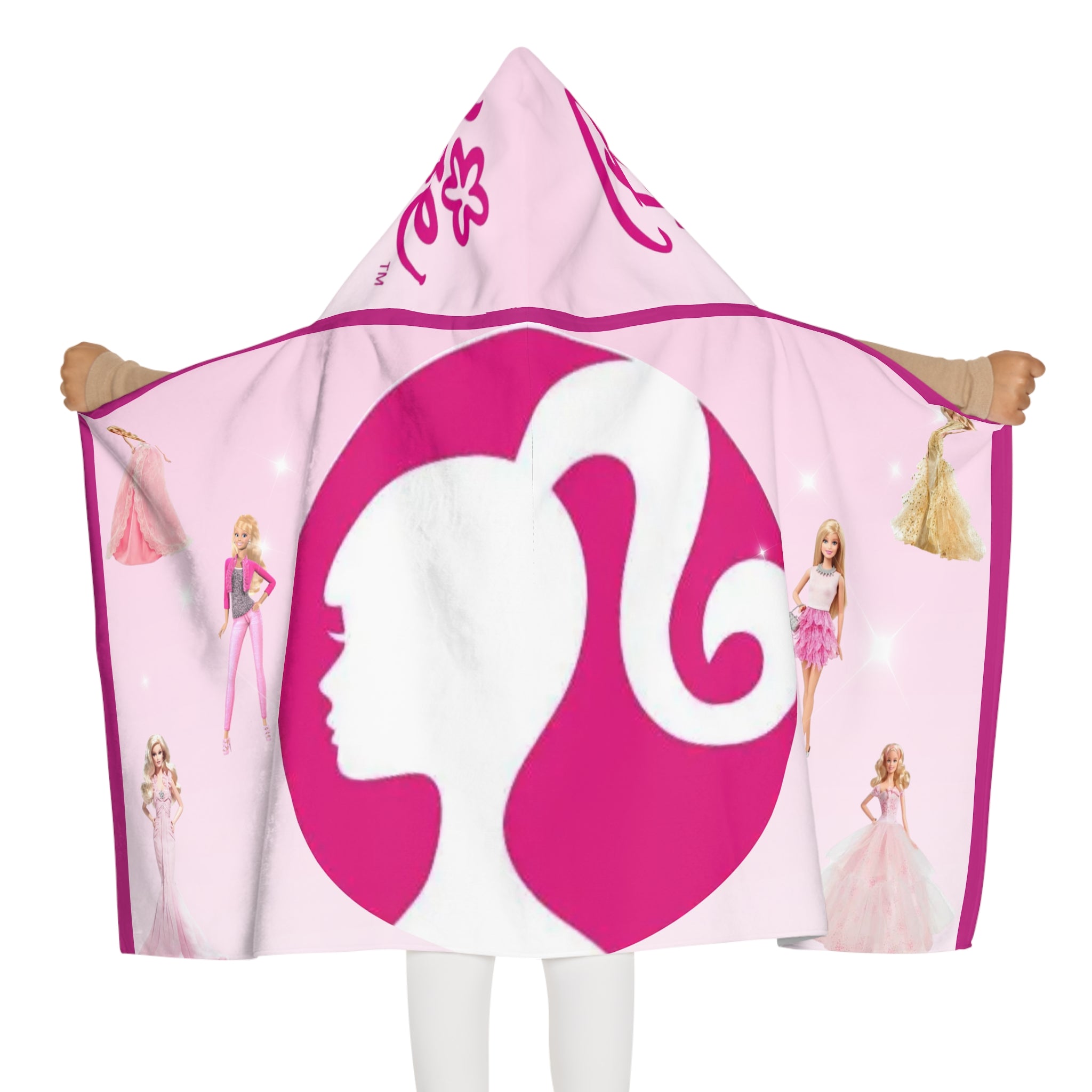 Barbie Logo Youth Hooded Towel — Pink Silhouette Beach & Pool Wrap for Kids
