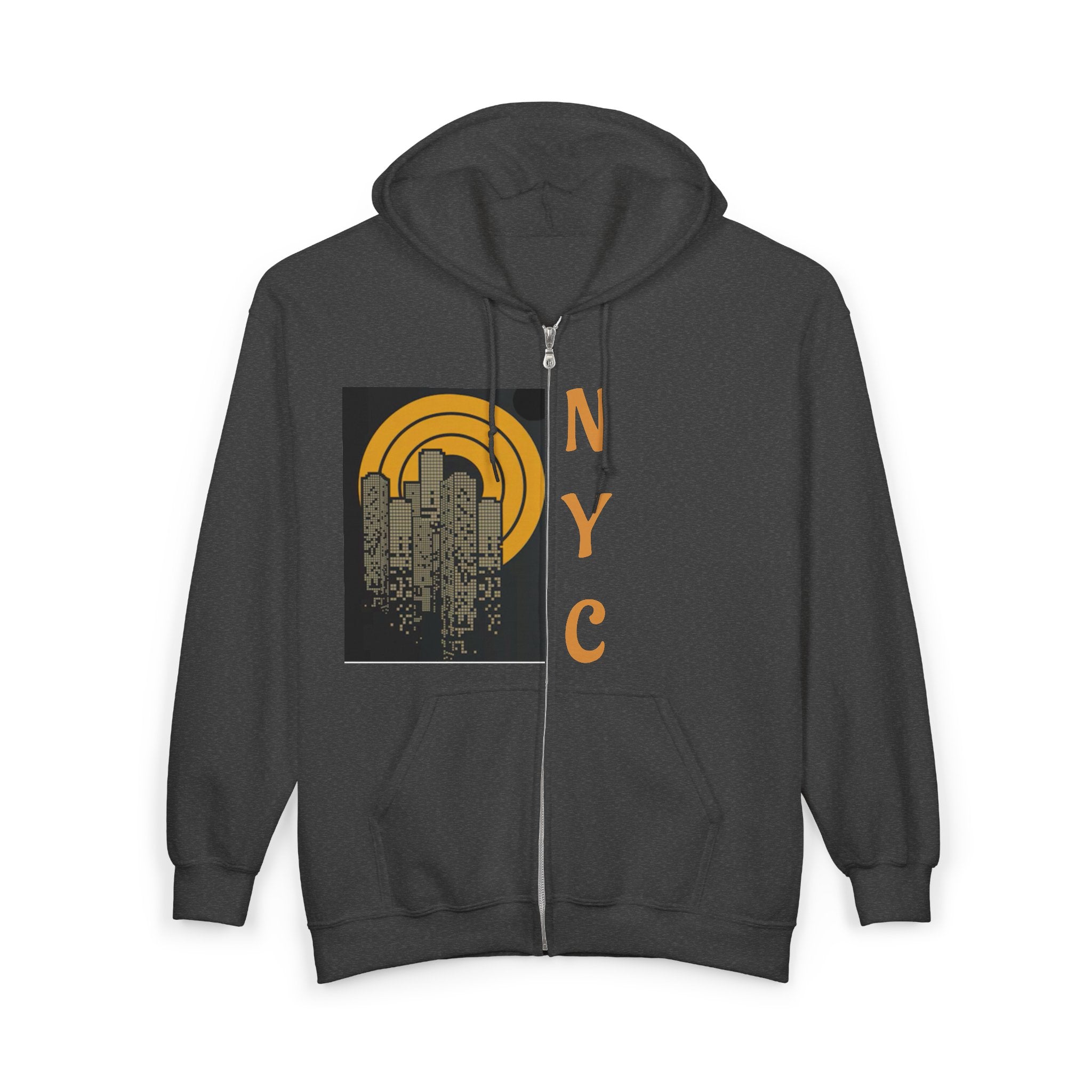 NYC Graphic Zip-Up Hoodie, Urban Fashion, Gift for City Lovers, Cozy Outerwear for Fall, Unisex Sweatshirt, Streetwear Essentials