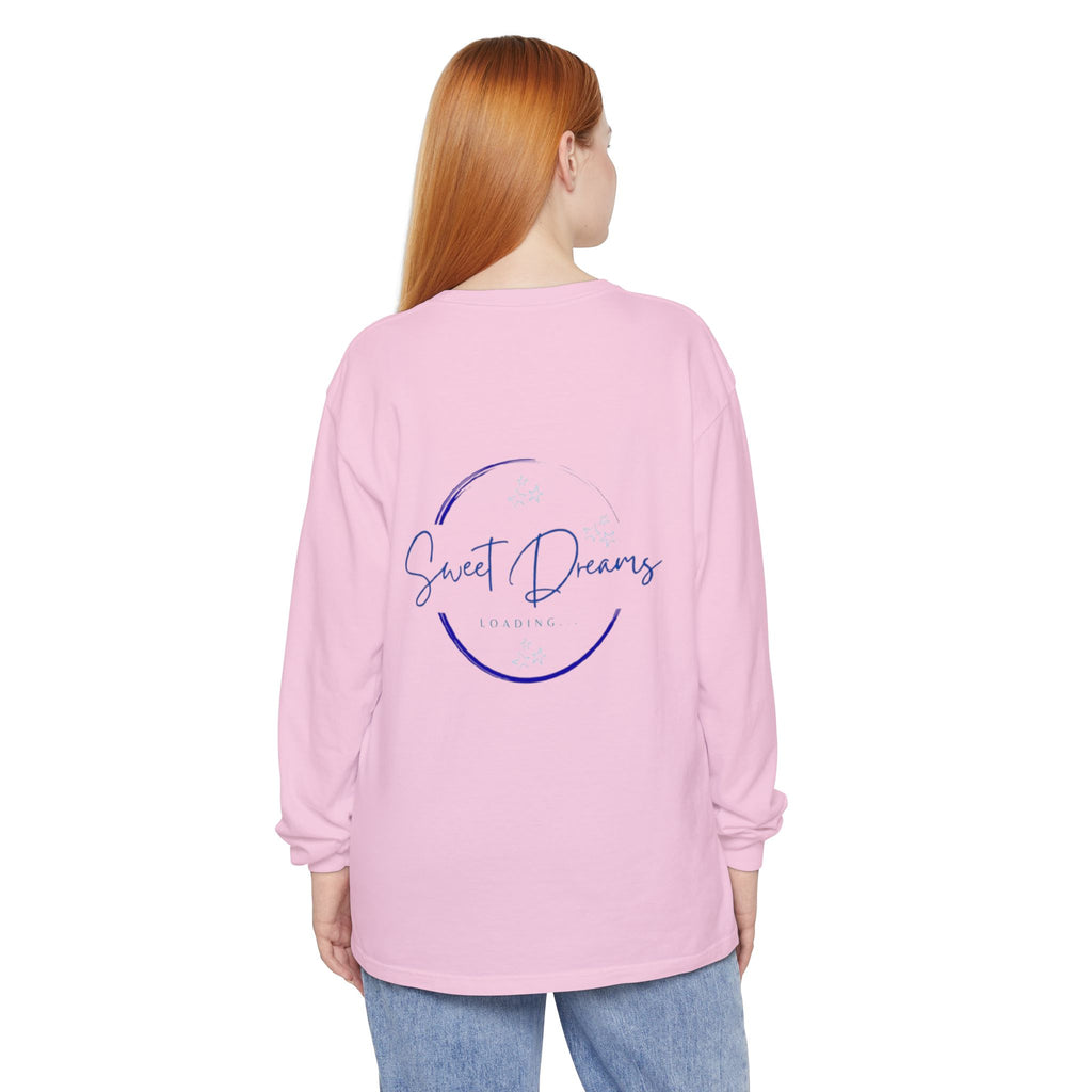 Unisex Dreamy Long Sleeve Tee, Sleep Shirt, Cozy Layer, Nightwear, Sweet Dreams, Moon Design, Relaxation Apparel