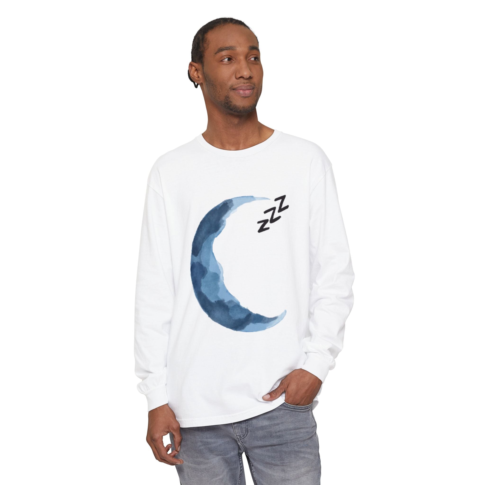 Unisex Dreamy Long Sleeve Tee, Sleep Shirt, Cozy Layer, Nightwear, Sweet Dreams, Moon Design, Relaxation Apparel