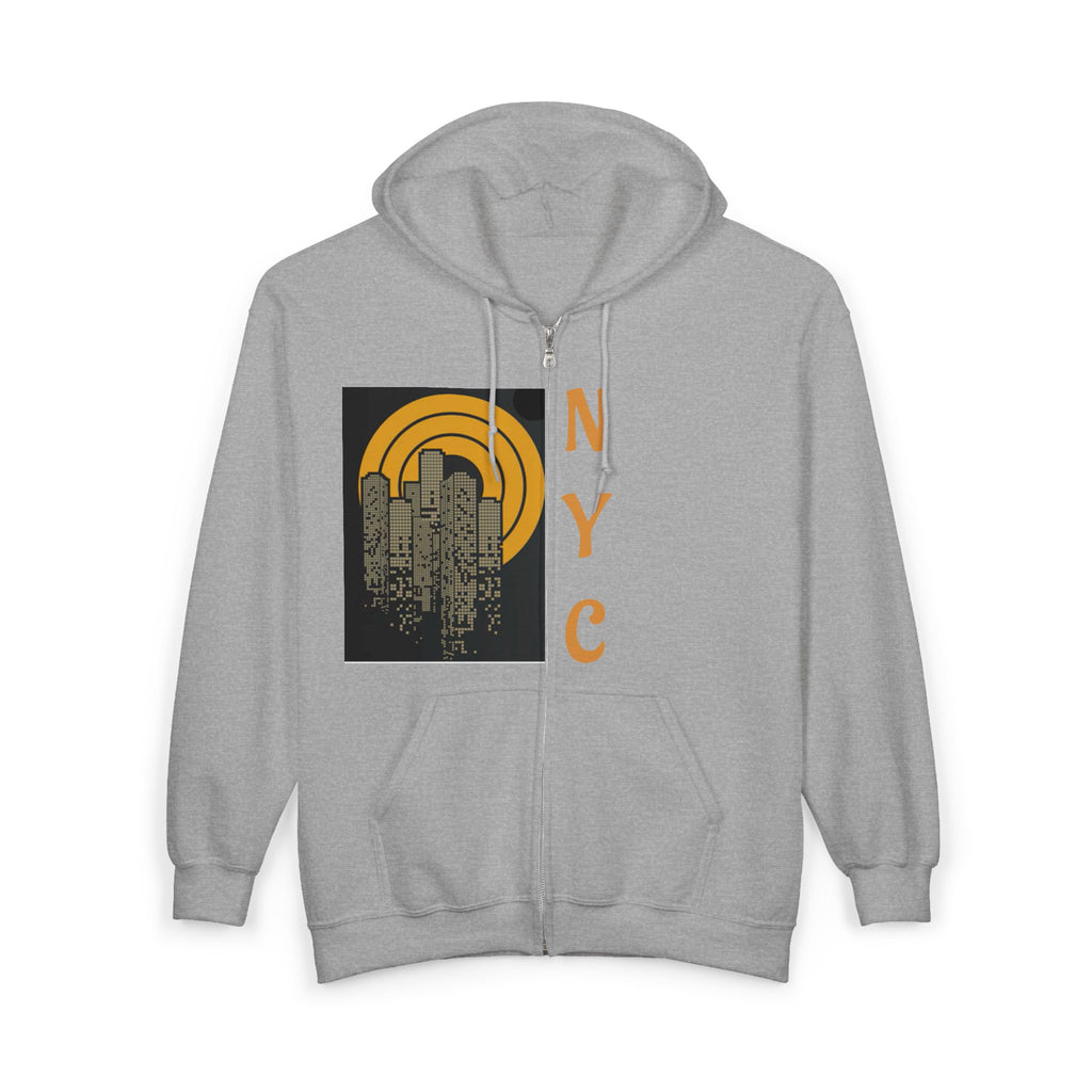 NYC Graphic Zip-Up Hoodie, Urban Fashion, Gift for City Lovers, Cozy Outerwear for Fall, Unisex Sweatshirt, Streetwear Essentials