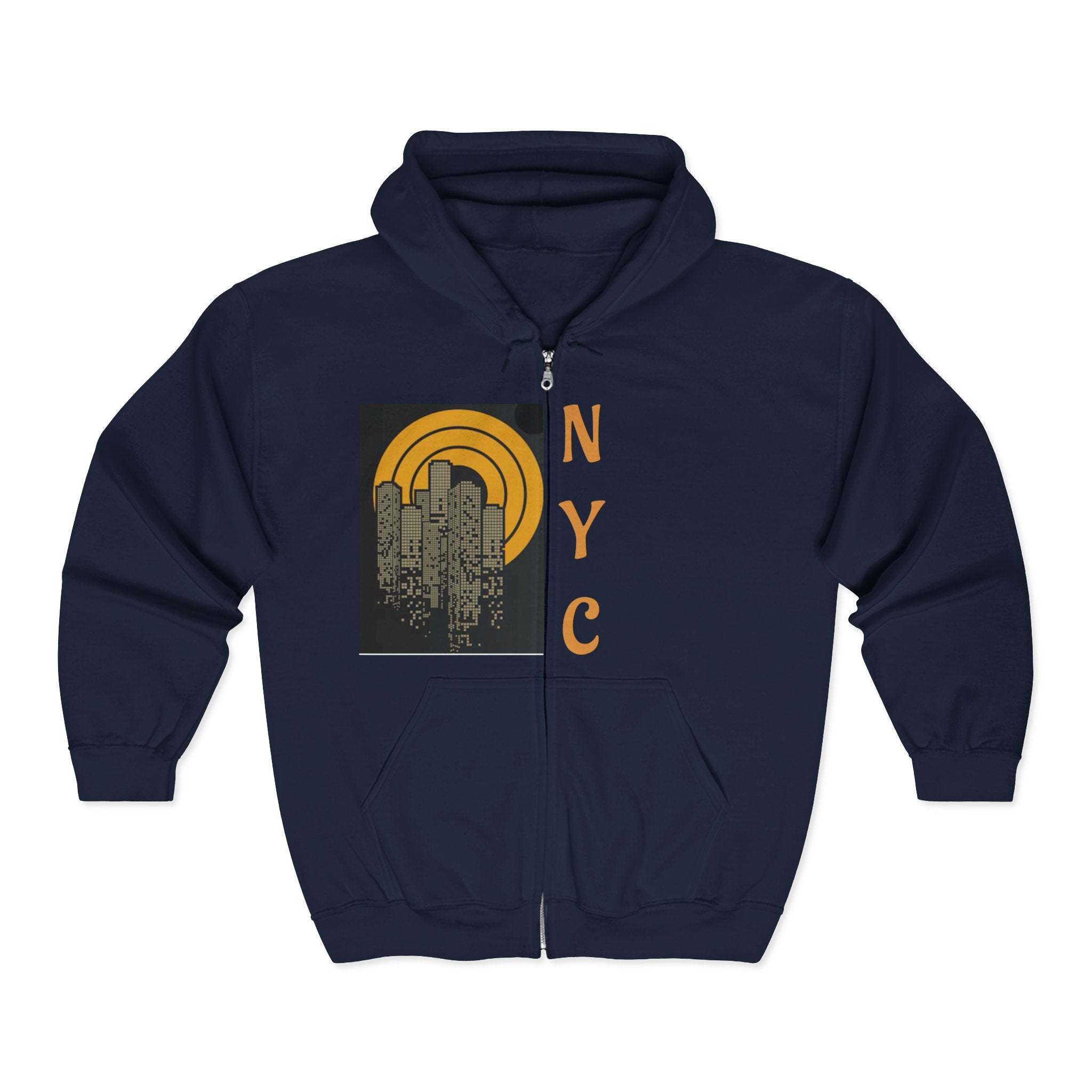 NYC Graphic Zip-Up Hoodie, Urban Fashion, Gift for City Lovers, Cozy Outerwear for Fall, Unisex Sweatshirt, Streetwear Essentials