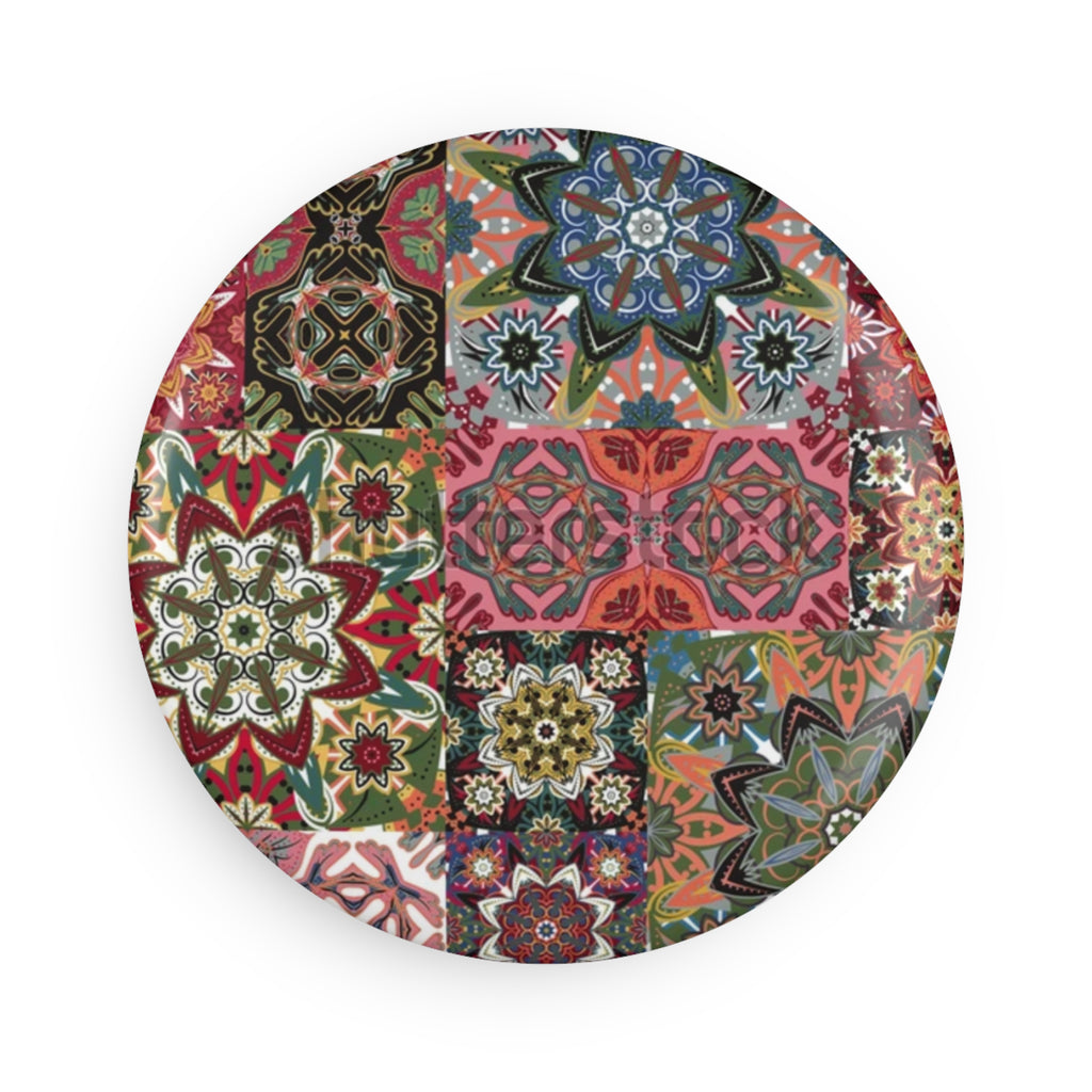Boho Mosaic Round Magnet — Colorful Patchwork Floral Button Magnet