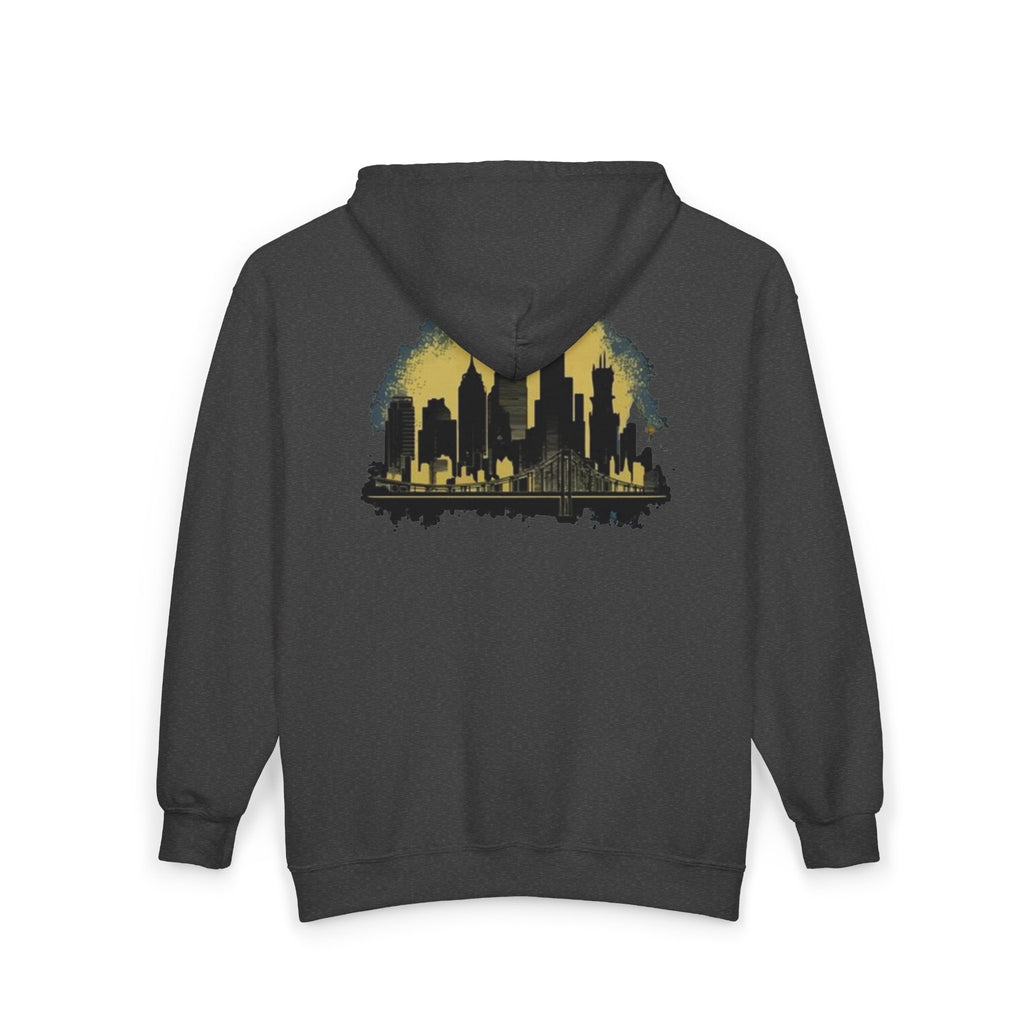 NYC Graphic Zip-Up Hoodie, Urban Fashion, Gift for City Lovers, Cozy Outerwear for Fall, Unisex Sweatshirt, Streetwear Essentials